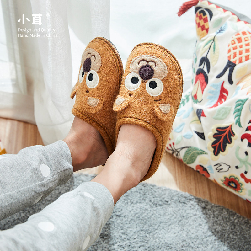 小茸亲子鞋儿童室内鞋卡通小熊纯羊毛家居鞋静音软底棉拖鞋地板鞋,淘宝优惠券,粉丝福利购,淘宝优惠卷