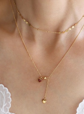 精致红色爱心项链轻奢小众女配饰钛钢锁骨链2025七夕节礼物送女友