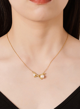 玫瑰的故事刘亦菲黄亦玫同款交叉珍珠项链配饰女平衡木气质锁骨链