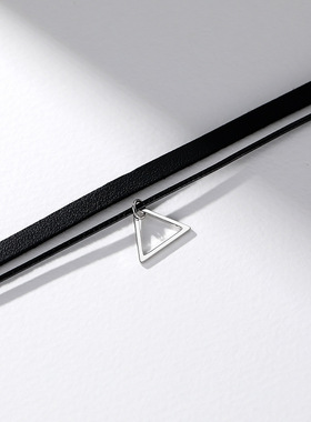 925银项链choker项圈女颈带黑色脖颈链锁骨链双层叠戴甜酷辣妹风