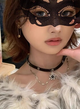 黑色星星choker脖颈链皮质项圈女甜酷辣妹锁骨链项链女款2026新款