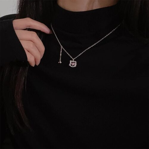 ins风粉色小猫咪项链女生轻奢小众高级感凯蒂猫锁骨链送女友礼物 - 图2