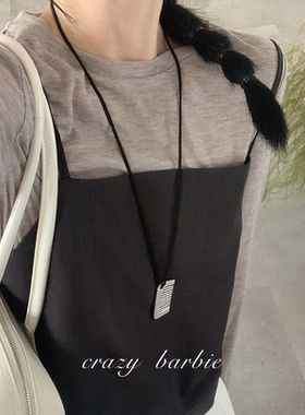 小版梳子项链复古黑色绒绳女小众设计2025新款秋冬卫衣毛衣链长款