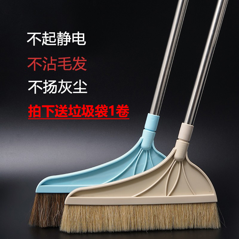 猪毛扫把猪鬃扫帚笤帚家用软毛加长马鬃毛不锈钢杆去头发簸箕套装 - 图0
