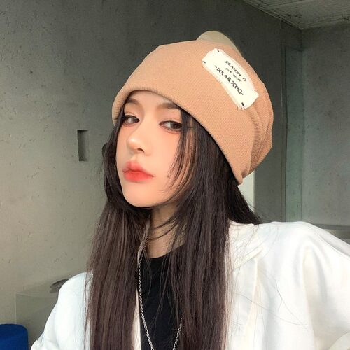 月子帽子女百搭套头帽包头帽日系针织堆堆帽男冷毛线帽秋冬头巾帽 - 图1