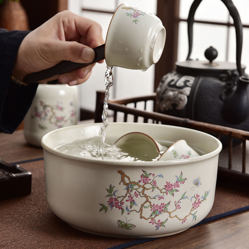 米黄汝窑大号茶洗家用陶瓷水洗笔洗茶道配件茶杯收纳缸废水茶渣缸,淘宝优惠券,粉丝福利购,淘宝优惠卷