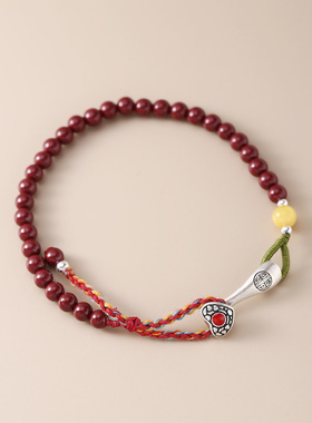 月光女神 999足银朱砂如意彩绳手链女手工编织国风设计幸运百搭手