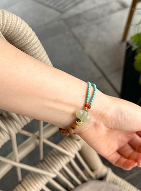 月光女神 925纯银老山檀米珠手绳手链女简约手工编织可调节古风手