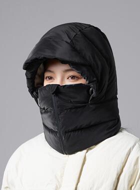 冬季防风雪防寒滑雪帽骑行围脖面罩一体帽保暖加绒羽绒棉雷锋帽