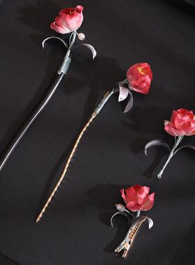 中国风非遗蚕丝绒花发簪发钗