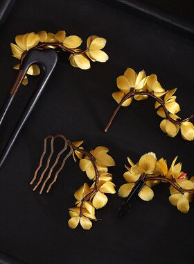 非遗绒花黄花侧边鸭嘴夹国风