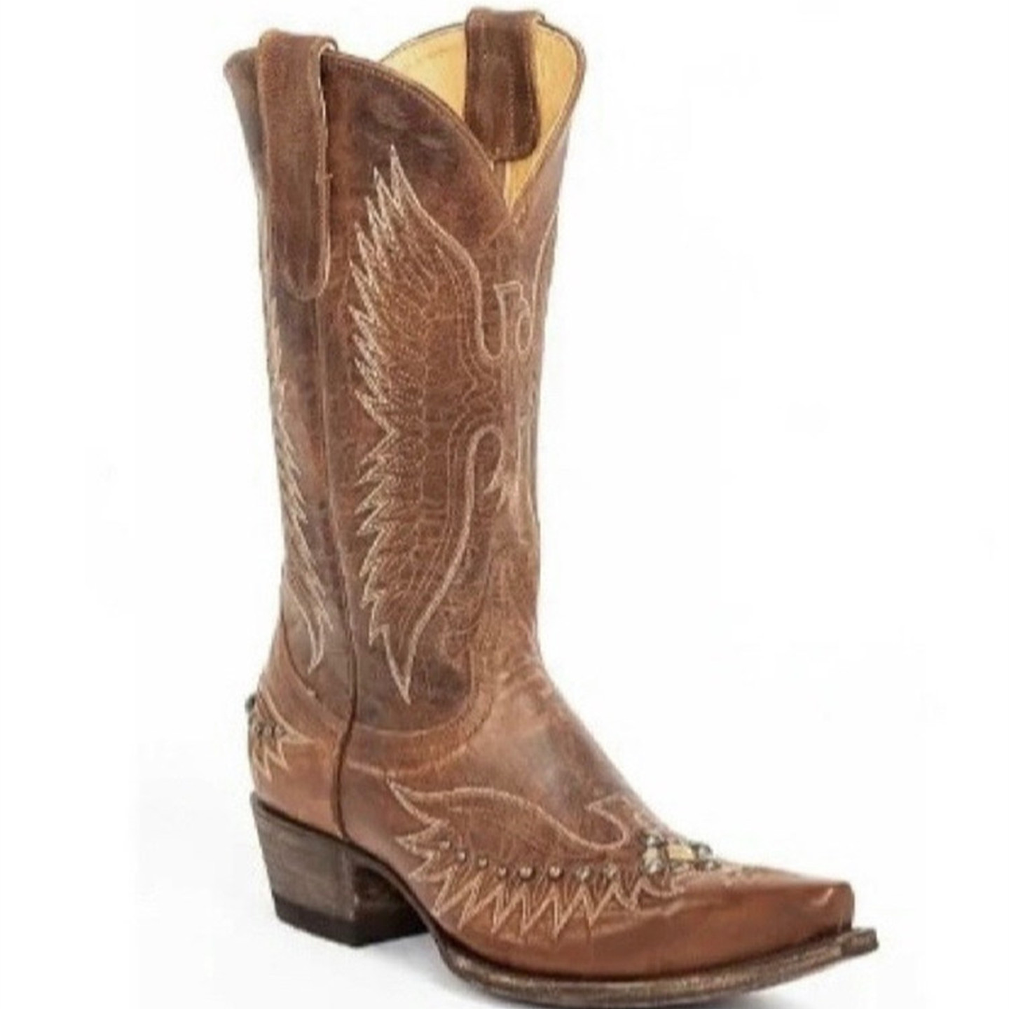 铆钉复古西部靴2026春夏新款粗跟百搭刺绣骑士靴尖头牛仔靴中筒靴,淘宝优惠券,粉丝福利购,淘宝优惠卷