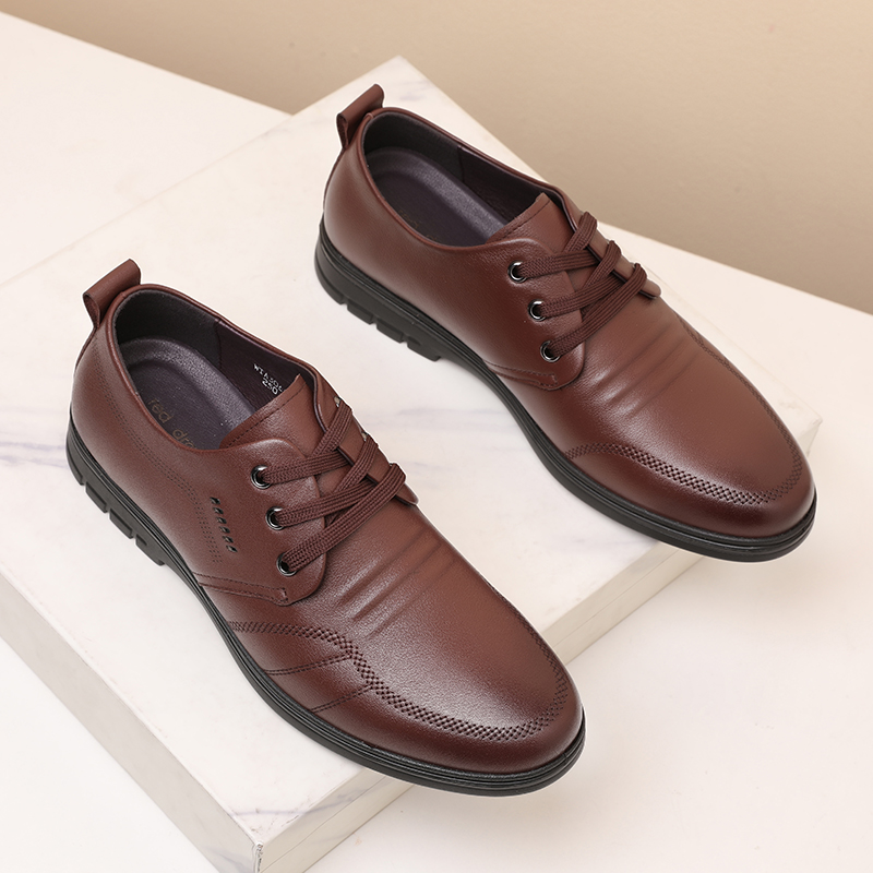 红蜻蜓男鞋棕色高端休闲皮鞋真皮商务正装软舒适春秋头层牛皮品牌,淘宝优惠券,粉丝福利购,淘宝优惠卷