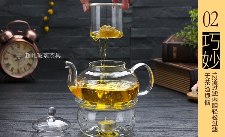加厚耐热玻璃茶具花茶壶 透明过滤玻璃煮泡水果茶壶套装简约家用 - 图2