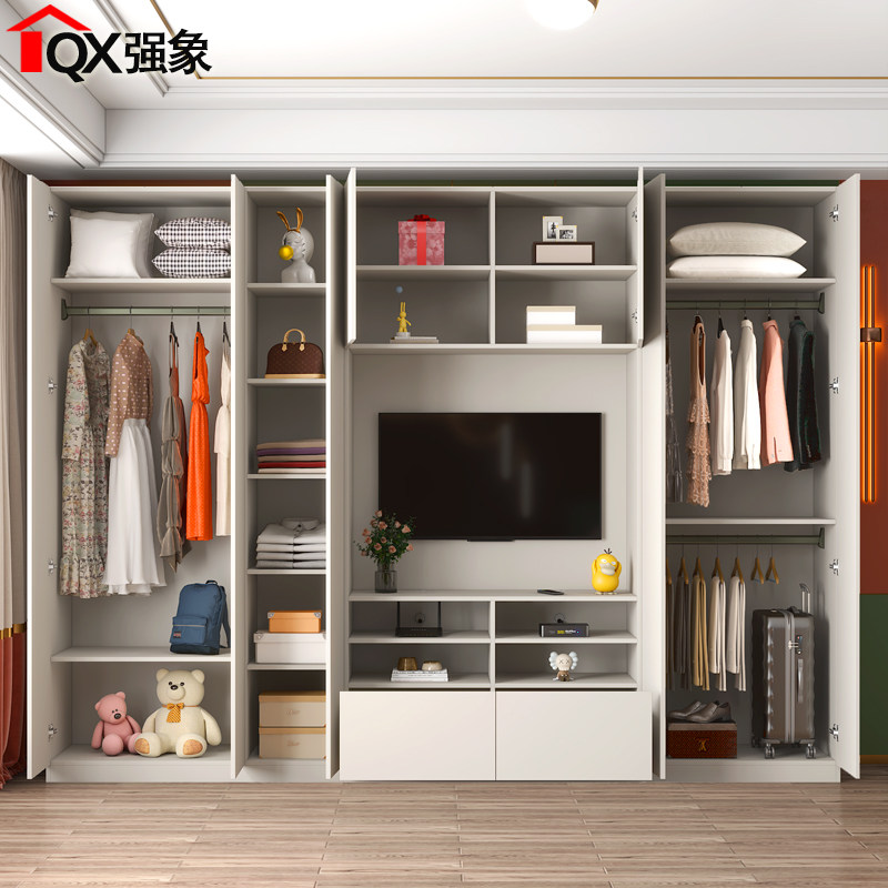 奶油风衣柜卧室家用小户型电视柜一体收纳储物柜组合柜定制A13,淘宝优惠券,粉丝福利购,淘宝优惠卷