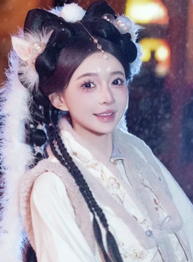新款嫦娥发饰古装仙气毛绒头饰古风汉服白羽毛条毛球玉兔精配饰品