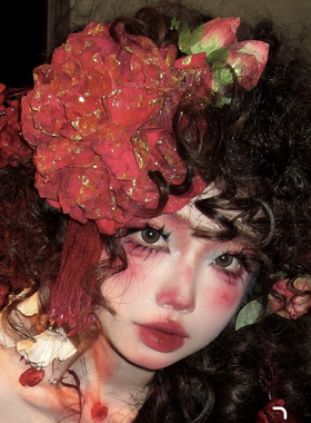 彼岸花金边流苏牡丹仿真焦边枯叶之花齐胸唐风绢花发夹红色花朵夹