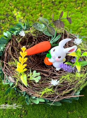easter。原创手工田园乡村森林系草编复活节兔子胡萝卜装饰摆件