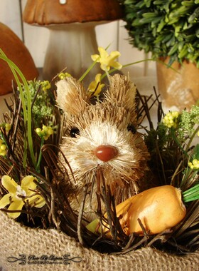 复活节兔子草编摆件田园风