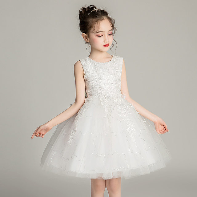 High-end girls white princess dress dress performance costume