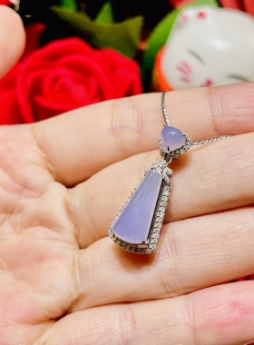 缅甸翡翠A货正品 紫罗兰吊坠 镶嵌18K金搭配钻石时尚百搭重金豪镶