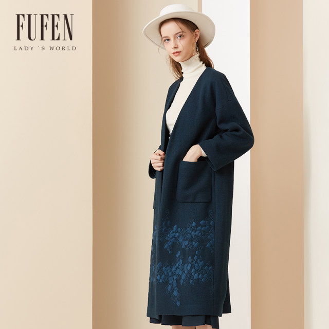 FUFEN福芬早秋新款外套女士中长款羊毛百搭毛呢大衣外套DY-13436
