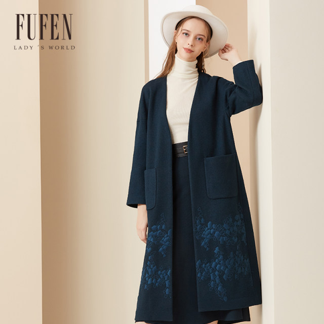 FUFEN福芬早秋新款外套女士中长款羊毛百搭毛呢大衣外套DY-13436