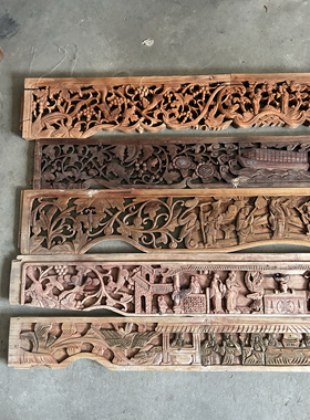 民俗老物件怀旧收藏深雕人物鎏金雕花板手工雕刻装饰农家乐摆件