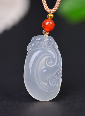冰种白玉髓如意吊坠男玛瑙玉如意