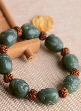 和田玉招财貔貅手串男女士青玉