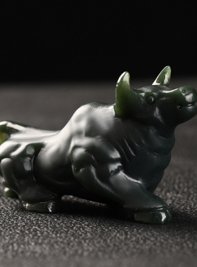 真品和田玉生肖牛手把件男女青玉