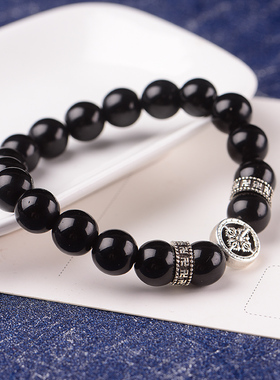 黑曜石克罗星转好运单圈手链