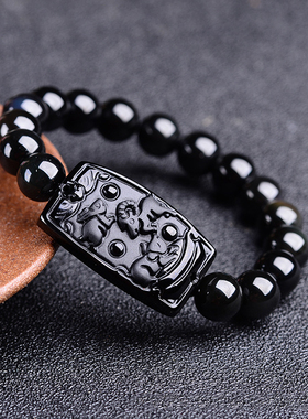 情侣黑曜石三合手牌手链