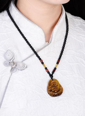 情侣虎眼石笑面佛吊坠