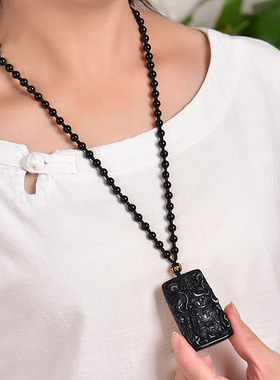 大号天然黑曜石关公吊坠