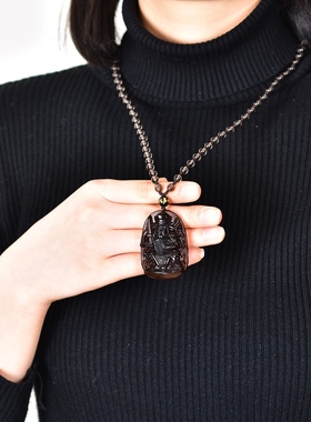 天然冰种黑曜石真武大帝吊坠