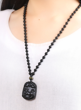 天然黑曜石十二生肖情侣款吊坠