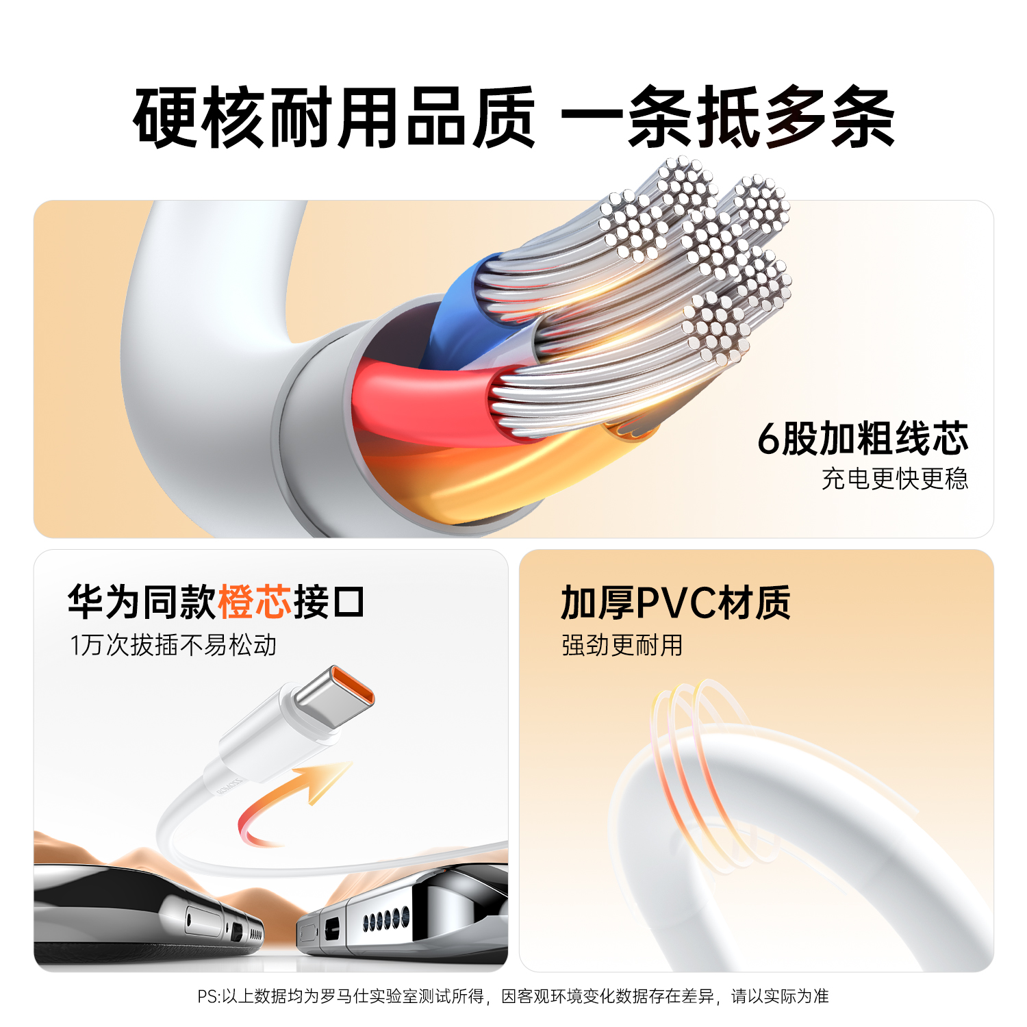 罗马仕Type-c数据线充电器线适用华为安卓荣耀6a5A小米vivo手机车载mate60pro超级快充加长usb宝tpyec冲typc
