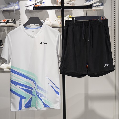 李宁羽毛球服2025新款男子速干透气短袖短裤训练比赛套装AATV013 - 图1