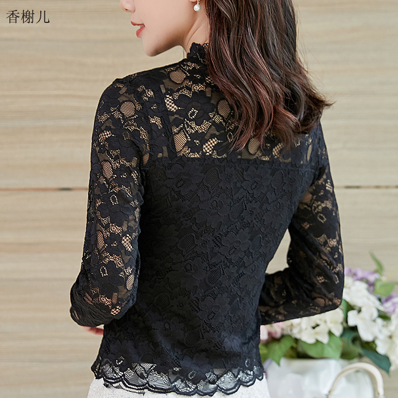 半高领蕾丝长袖镂空内搭短款夏小衫 香榭儿蕾丝衫/雪纺衫