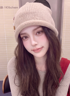 针织堆堆帽女秋冬新款耳朵套头帽
