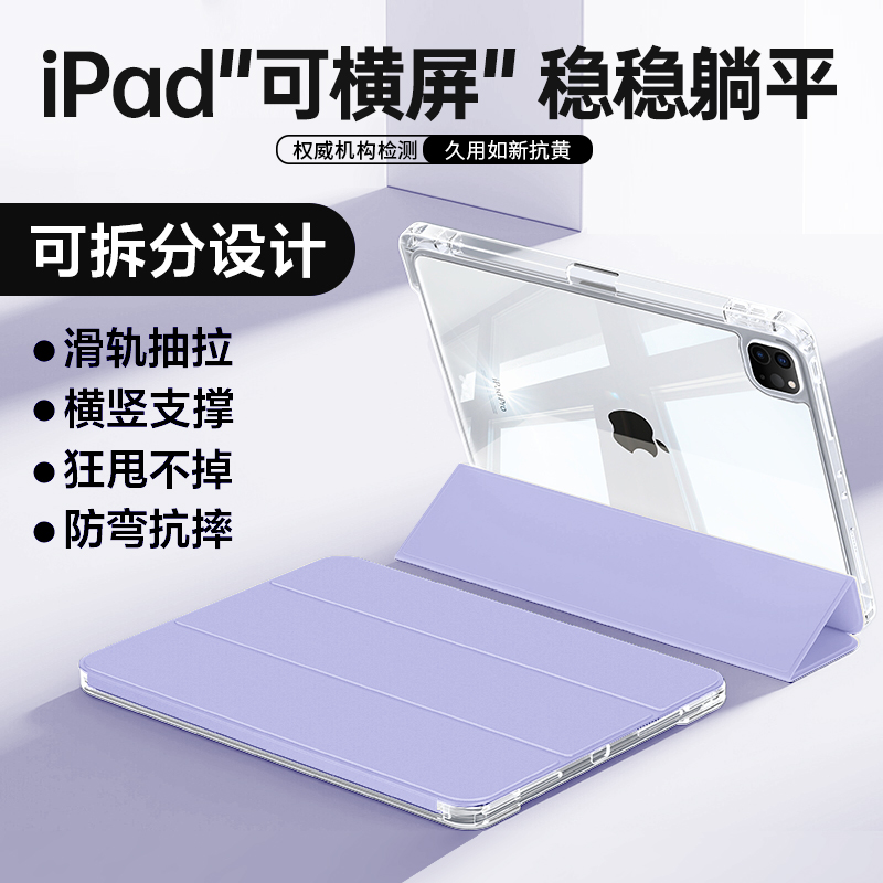 zoyu苹果air5保护套4五代滑轨抽拉iPad壳9九拆卸苹果pro11寸平板透明iPad10十旋转12.9防弯摔mini6轻薄带笔槽 - 图3