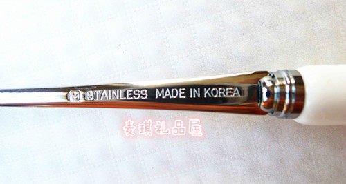 韩国厨美餐具 进口优质 陶瓷柄红玫瑰加厚不锈钢大头勺子饭勺汤勺 - 图1