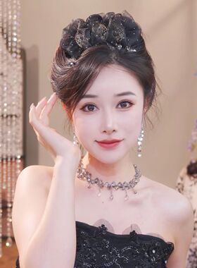 国风裙摆超仙扇子流苏蓬松高颅顶显发量鲨鱼夹后脑勺泡泡盘发抓夹