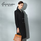 High-end black wool coat work clothes mid-length