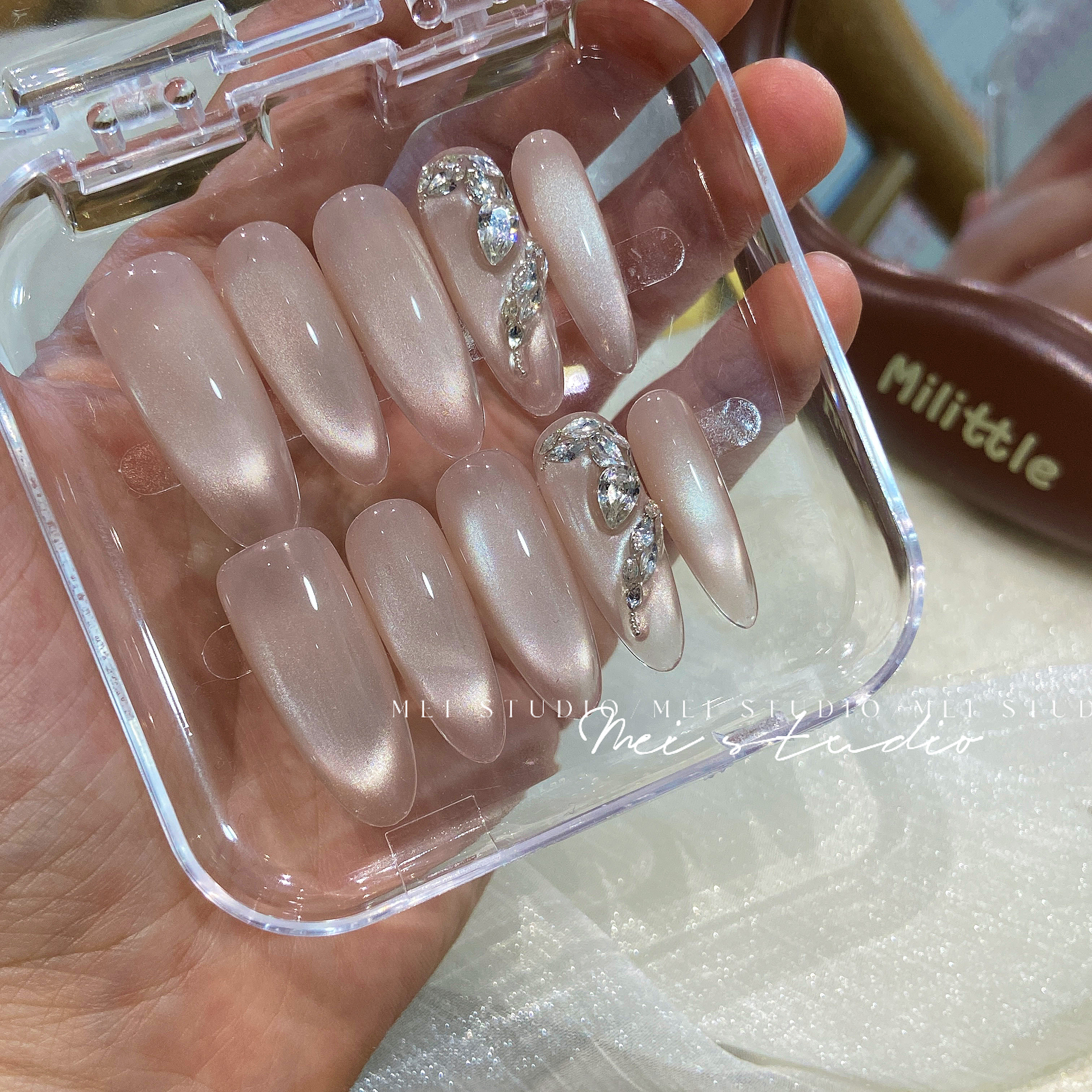 蛇钻｜白开水猫眼裸色拼钻蛇年美甲纯欲风爆闪锆石纯手工穿戴甲片,淘宝优惠券,粉丝福利购,淘宝优惠卷