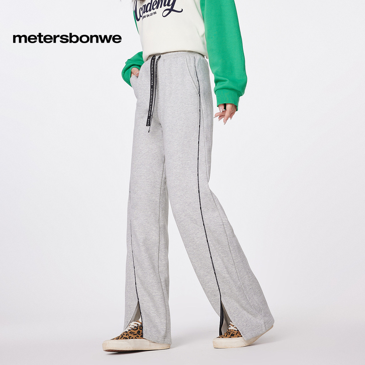 美特斯邦威时尚休闲裤女春秋新款加厚抽绳设计直筒下摆开叉长裤,淘宝优惠券,粉丝福利购,淘宝优惠卷