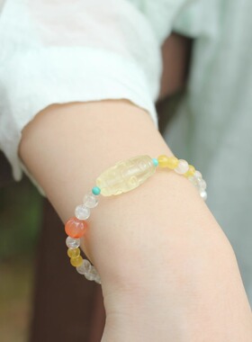 天然黄阿赛新国风手串国风礼物