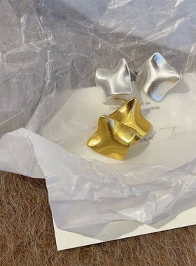 欧美时尚冷淡风拉丝金属棱形耳钉小众简约设计感个性几何耳环耳饰
