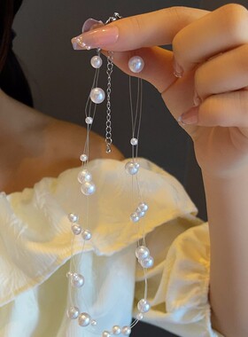 轻奢满天星多层叠戴人鱼线珍珠项链女高级感网红同款锁骨链批发